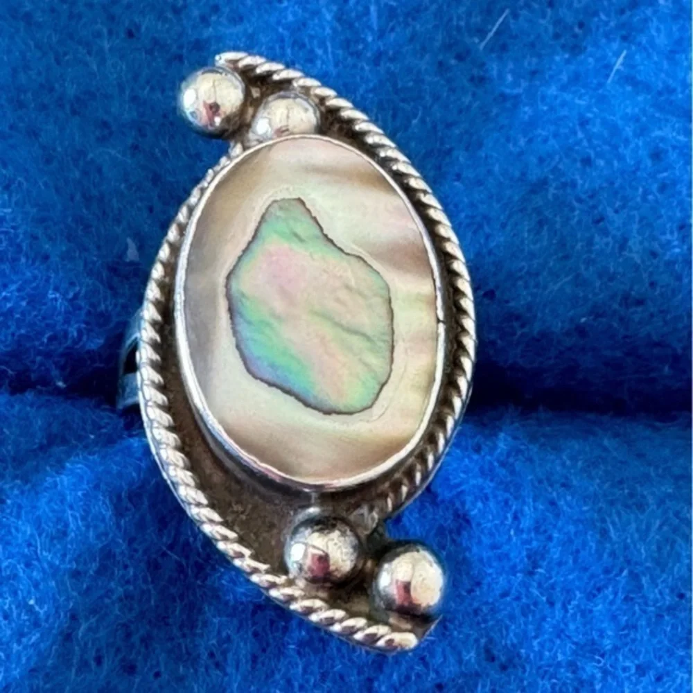 Vintage Sterling Silver Abalone Shell Ring Size 5.5